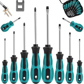 10pcs Screwdriver Set,Heavy Duty Chrome Vanadium Steel Made,Magnetic Screwdriver with 5 Cross& 5 Flat Head,Muti Purpose Screwdriver Kit in Carry Bag Package