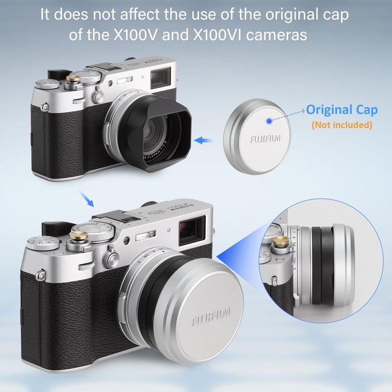 Square Metal Lens Hood for Fuji X100VI Camera Accessories Black