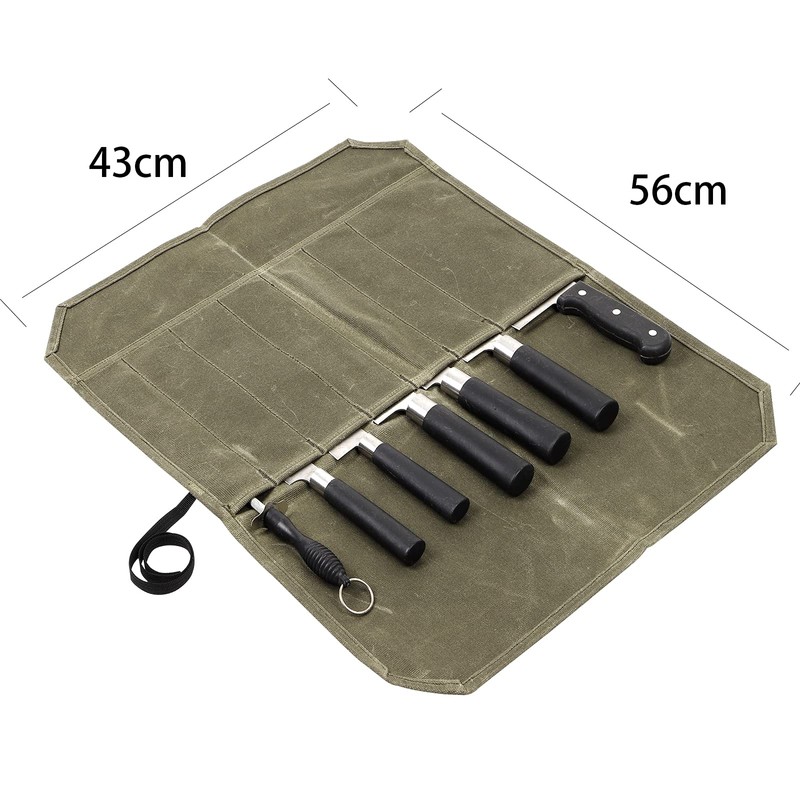 Knife Roll,Chef Knife Roll Bag,Waxed Canvas Knife Roll Case with