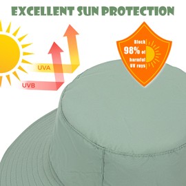 2-Pack Baby Sun Hat Kids Summer UPF 50+ Sun Protective Toddler Bucket Hat Wide Brim Adjustable Beach Hats for Boys Girls Age 0-6 Years (Beige + Green)