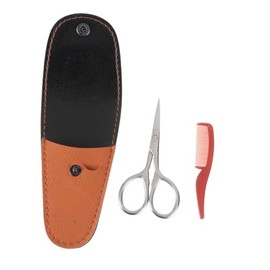 2pcs Stainless Steel Beard Scissors Set Leather Case Precision Scissors for Men Mustache Trimmer for Barbershop and Home Use