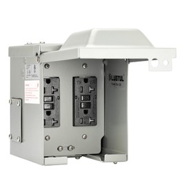 PLUGTUL Pre-drilled Outdoor Outlet Box, Dual WRTR GFCI Outlet 20Amp, Weather Proof Enclosure Electrical Outlet Box, ETL Listed