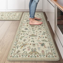 LEEVAN Anti Fatigue Mats for Kitchen Floor Non-Slip, Cushioned Kitchen Mats for Floor 2 Piece, Tan Memory Foam Kitchen Mat Set, Waterproof Ergonomic Standing Mat for Bar, Office,Desk, Laundry