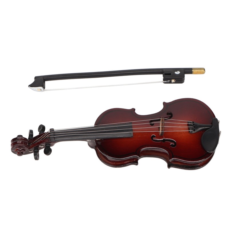 Wooden Miniature Violin with Stand Bow and Case Mini Musical