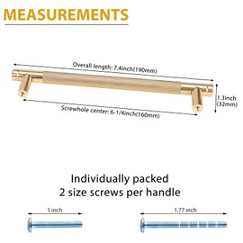 Rergy 10 Pack Gold Cabinet Pulls Knurled Cabinet Handles Gold Kitchen Dresser Drawer Cabinet Hardware for Cupboard 6-1/4Inch(160mm) Center to Center
