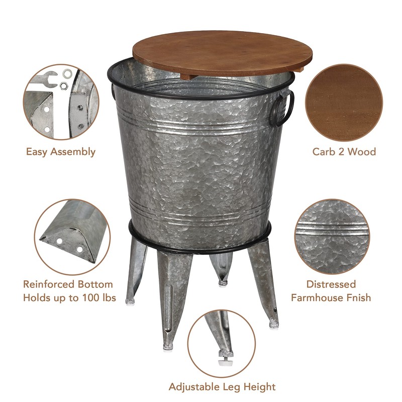 RUSTOWN Farmhouse Accent Side Table, Rustic Antique Galvanized End Coffee