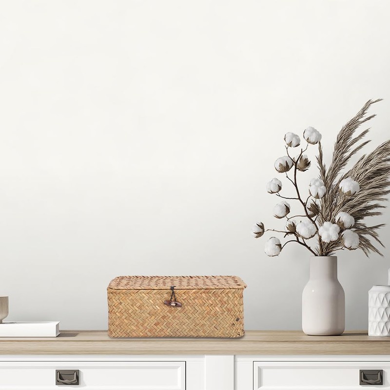 Leopacat Rectangular Seagrass Basket, Woven Storage Box, Wicker Baskets with
