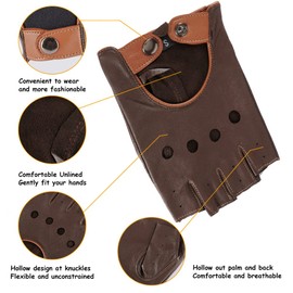MGGMOKAY Fingerless Men's Half Finger Leather Drivers Gloves, BrownCamel, XL