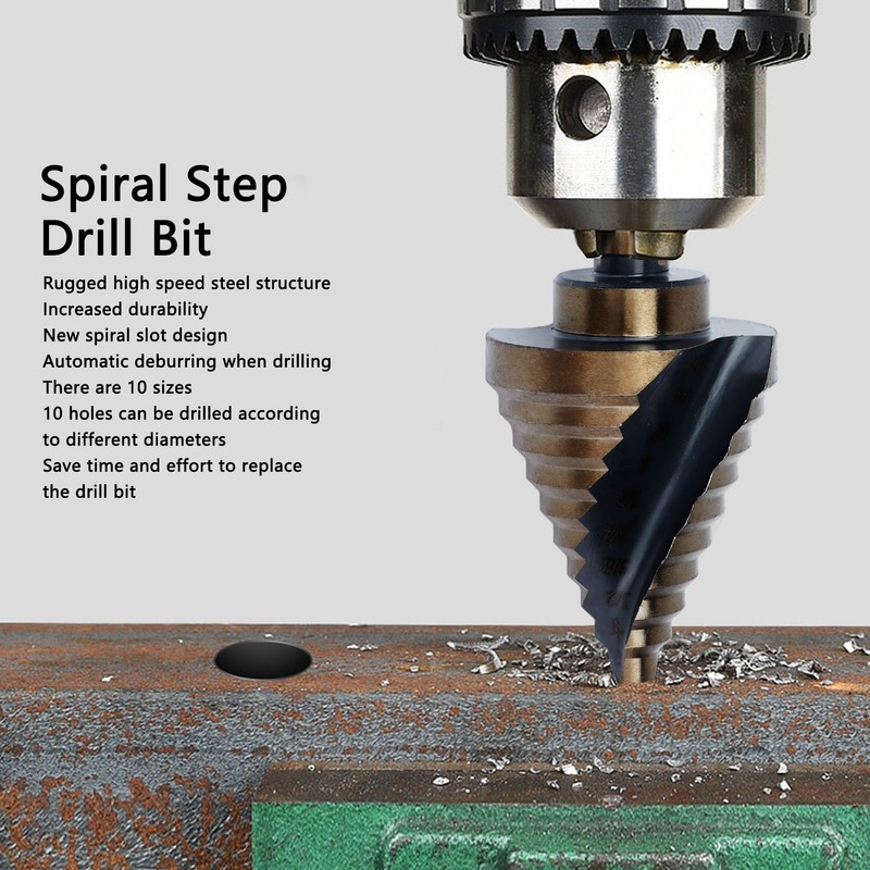 Spiral Step Drill Bit 10 Size Dark Yellow High Speed