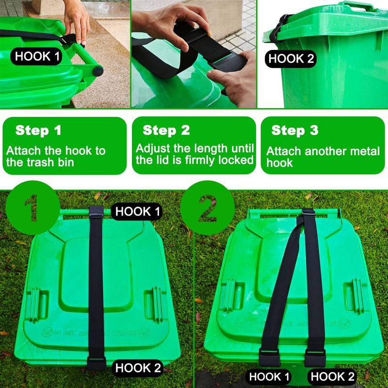 Metal Double Claw Trash Can Locks Strap for Animals,Universal Trash