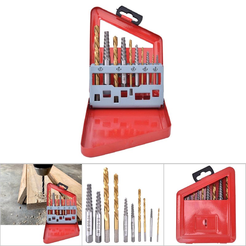 Left Handed Drill Bit and Extractor Set 10 PCS, Damaged