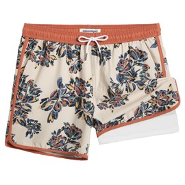 maamgic Mens Short 80s 90s Vintage 5.5" Swim Trunks Swimsuits Board Shorts Compression Liner Quick Dry 2 in 1 Bathing Suits Butterfly Creamy Gray X-Small