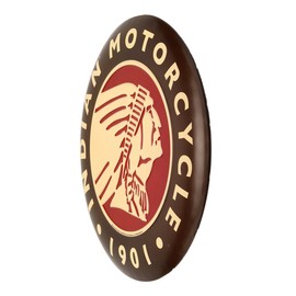 Indian Motorcycle Round Embossed Metal Button Sign - Vintage Indian Motorcycle Wall Art for Garage or Man Cave