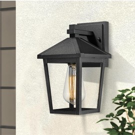 zeyu Farmhouse Outdoor Porch Light, 10.5 Inch Modern Exterior Wall Mounted Light Fixture for House, Die-Cast Aluminum with Clear Glass, Black Finish, 20076BS BK