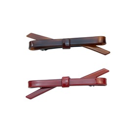 2PCS French Barrette Hair Clips for Women Fine Hair,Small Brown & Red French Acetate Bow Clips, Curved Glossy Flat Thin Hair Accessories for Girls (Red, Amber)