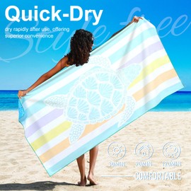 Genovega 2 Packs Microfiber Lightweight Thin Oversized Beach Towel Compact Quick Dry Sandproof Clearance Towels Sand Free Camping Swim Pool Travel Essentials Accessories Women Adults Aqua GreenTurtle