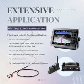 010-11425-01 Threaded Power Cable 6ft./1.8m - fit for Garmin GLS, GPSMAP, GSD, LiveScope - Include Locking Ring, Replace for Garmin 010-11425-01 Threaded Power Cable f/GLS 10