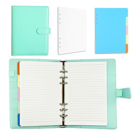 A5 Ring Binder, 6 Ring PU Leather Loose Leaf Notebook Planner Notebook Cover with 45 Sheets A5 Lined Paper, Binder Dividers for School Office Meetings,Green