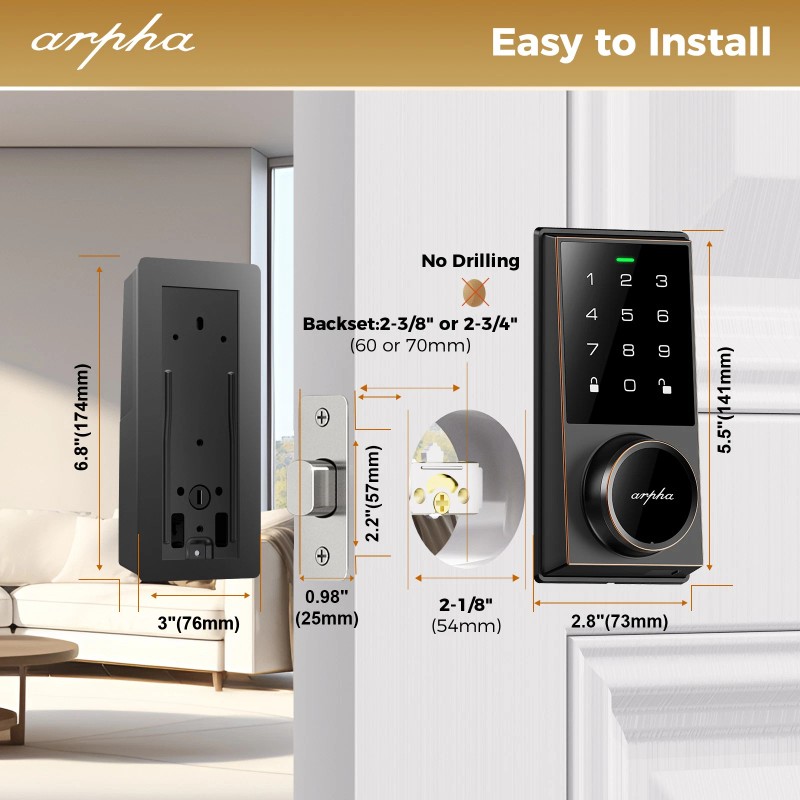 ARPHA Keyless Entry Door Lock 50 Codes AutoLock Keypad Deadbolt