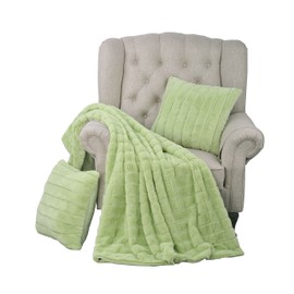 Home Soft Things Rabbit Faux Fur Throw with 2 Pillow Shell Combo Set, Nile Green, 50" x 60"
