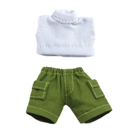 niannyyhouse Solid Color Short Vest Pocket Cargo Denim Shorts 1/12 BJD OB11 Doll 4.3 inches (11 cm) Body Figure Accessory (Short, Green)