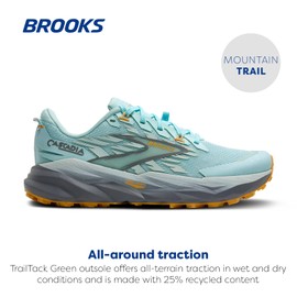 Brooks Women’s Cascadia 19 Mountain Trail Running Shoe - Clearwater/Primer Grey/Apricot - 9 Medium