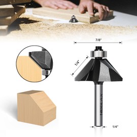 NIBBLAX 45 Degree Router Bit, Chamfer Router Bit 1/4 inch Shank, 1/4" Bevel Length and 4.5mm Cutting Height with an Angle of 45 Degrees for Angled Edges Woodworking