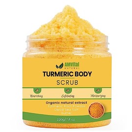 "AMVital Exfoliante corporal de cúrcuma: exfoliante natural hecho a mano para cuerpo, rostro, manos y pies. Exfoliante corporal natural para el cuidado de la piel para mujeres. Adecuado para todo t