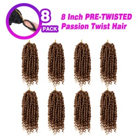 Bileaf 8 Packs Passion Twist Crochet Hair Pre Looped Passion Twist Hair 8 Inch, Pre-Twisted Crochet Passion Twists Bohemian Braiding Twist Crochet Hair for Women Girls and Kids Hair Extensions #30