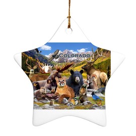 GRAPHICS & MORE Colorado Mountains Lake Wildlife Animals Beer Moose Elk Cougar Star-Shaped Porcelain Holiday Christmas Tree Ornament - 3.1"