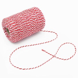Tenn Well Red and White Twine, 200 Meters 2mm Cotton Bakers Twine, Christmas Twine for Gift Wrapping, Baking, Butchers, Crafts, Holiday Decorations