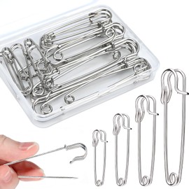 JAXICREY 20Pcs Large Safety Pins, Heavy Duty Safety Pins for Clothes Assorted Sizes 50/63/75/100mm, Strong Kilt Pin, Extra Big Stainless Steel Saftey Pin for Crafts Blanket Upholstery Nappy Fabric