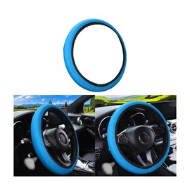 LoyaForba Car Steering Wheel Cover, Breathable Striped Mesh Auto Steering Wheel Protector, Universal Elastic Anti-Slip 15 inch for Men Women, Car Interior Accessories Fit for Most Vehicles (Blue)