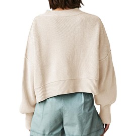 Saodimallsu Pullover Women's Oversize Knitted Pullover Crew Neck Elegant Sweatshirt Long Sleeve Plain Casual Tops Loose Chunky Knit Autumn Winter Top Sweater, beige, XL