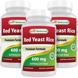 Best Naturals 3 Pack Best Naturals Red Yeast Rice 600 mg 120 Capsules