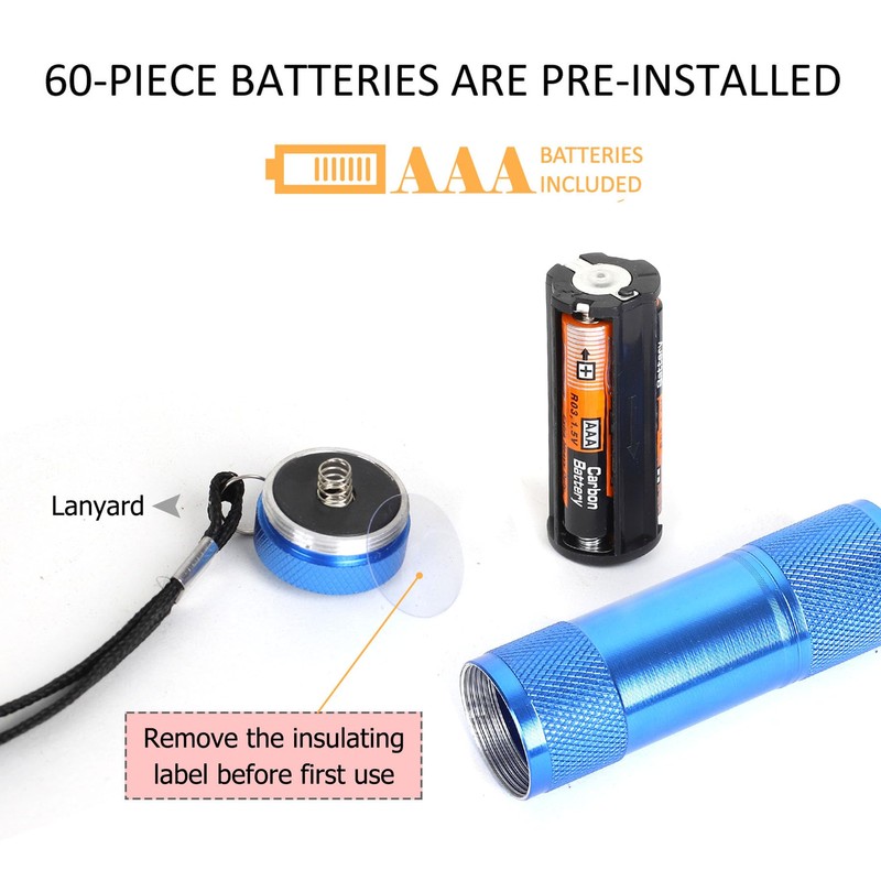 FASTPRO 20-Pack Aluminum 6-LED Flashlights Set with Lanyard and AAA
