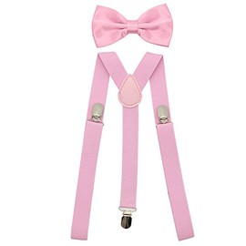 SUNTRADE Mens Womens Elastic Y Shape Adjustable Braces with Clips and Bow Tie One Size Fits All, pink