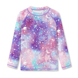 BesserBay Big Girls Long Sleeve Sun Protecive Swimwear UV Rash Vest Light Purple Blue Starry Sky Quick Drying Swim Top 11-12 Years