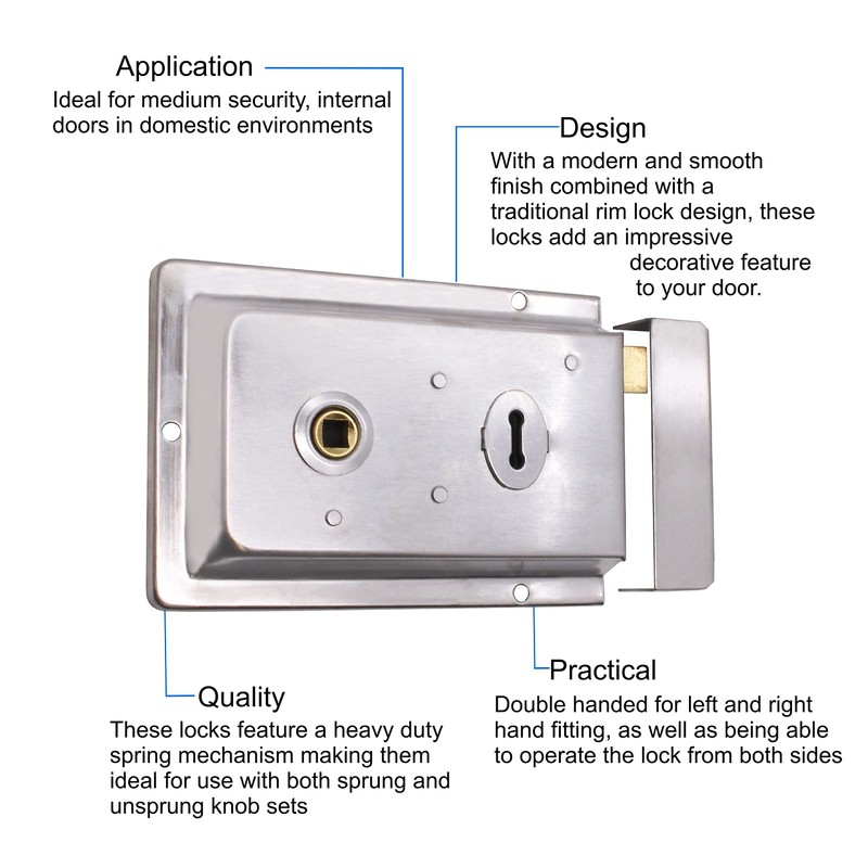 Traditional Rim Sashlock Satin Chrome Surface Mounted Lock 156 x