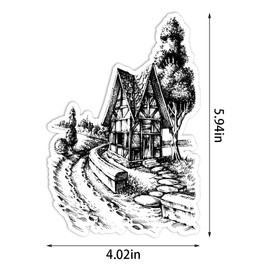 House Scenery Clear Stamps for Card Making Decorative Country Cottage Background Transparent Silicone Stamps for DIY Scrapbooking Supplies Embossing Paper Card Album Decoration Craft