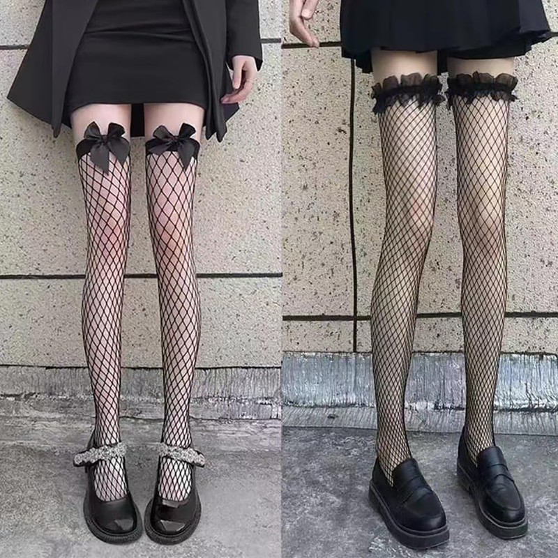 LIKENNY Stockings, Fishnet Tights, Set of 2, Knee High Socks,