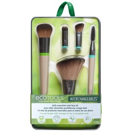 EcoTools Daily Essentials Face Kit Interchangeables Makeup Brush Set with 5 Brushes, 2 Handles, and Storage Tin