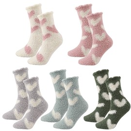 QKURT 5 Pairs Fluffy Socks, Winter Cosy Socks, Warm Socks, Bed Socks, House Socks for Home Sleeping, multicoloured