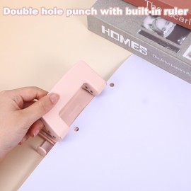 2 Hole Paper Punch,Metal Two-Hole Punch,2 Holes Puncher for File Folder,Adjustable Manual Paper Puncher Office Punchers for A4/A5/B5 Looseleaf Book and Home Supplies(Pink)