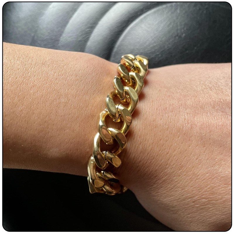 Fusamk Hip Hop Stainless Steel Bracelet Flat Link Bracelet Cuban