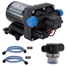 RecPro RV 4 Chamber Water Pump | Quiet Running | 12V DC | 45 PSI | 8.0AMP | Self Priming (With Strainer, With Silencer)