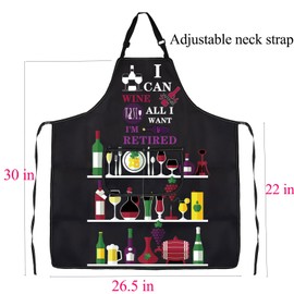 ENSIANTH Retirement Gift for Wine Lover Apron I Can Wine All I Want I’m Retired Funny Wine Aprons for Women Men with Pockets (wine retirement)