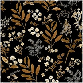 Peel and Stick Wallpaper Black Floral Wallpaper Vintage Contact Paper Gold Leaf 17.3''×78.8'' Self Adhesive Wall Paper Removable Boho Wallpapers Decorative for Bedroom Bathroom Cabinets Decor Vinyl
