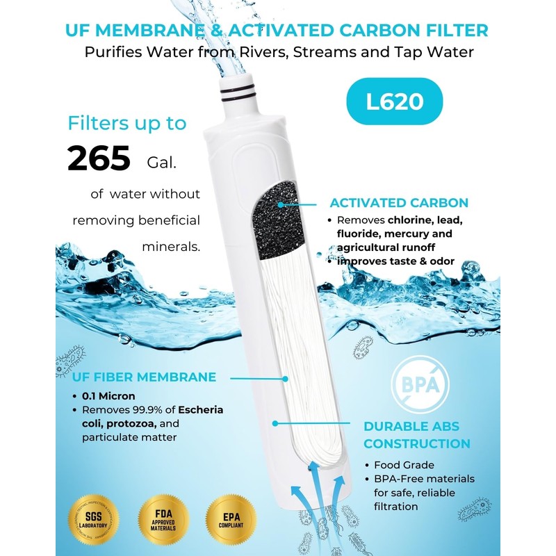 Tactiko 25oz. Purifying Water Bottle - UF Membrane, Activated Carbon
