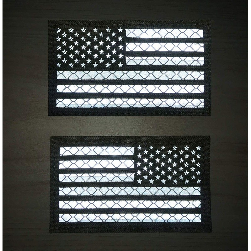 2x3.5 Reflective US USA American Flag Tactical Patches Hook-Fastener Backing